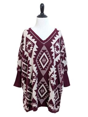 Vestique V-Neck Southwest Aztec Print Oversized Sweater - Size Small Womens